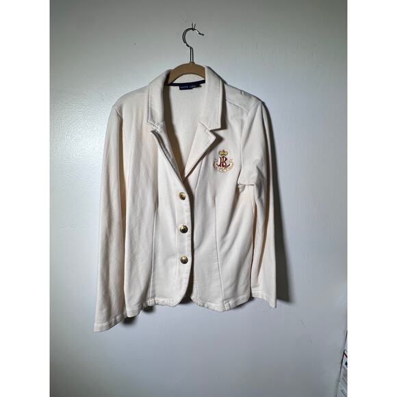 Ralph Lauren Women's Cream Gold Buttons cotton Embroidered Blazer Jacket Size - Picture 1 of 8